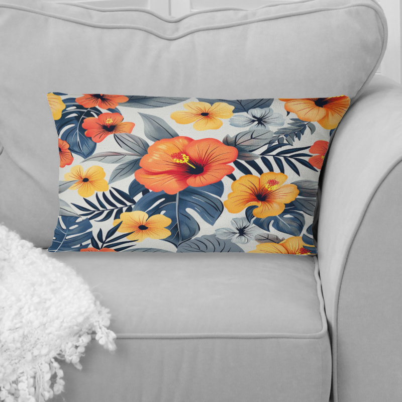 Coussin lombaire fleurs rouges et jaunes Midcentury