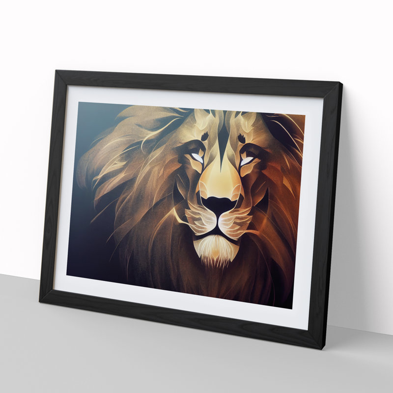Tranquil Lion Abstract - Single Picture Frame Print, Black Framed, 46cm H x 64cm W x 2cm D