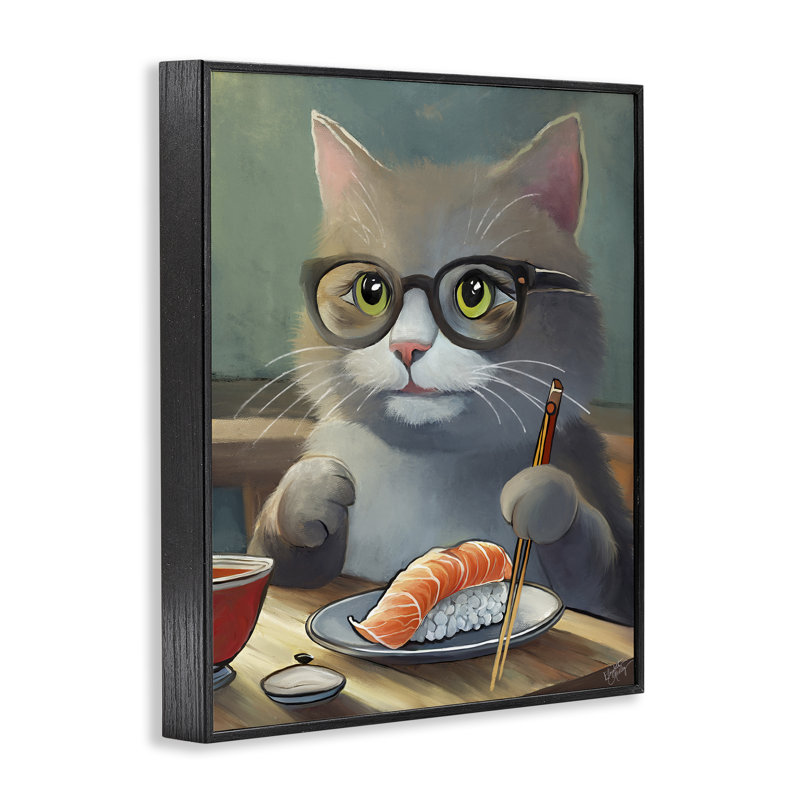 «Cat Eating», estampe numérique par Elizabeth Medley, H 30 po x l 24 po, Giclée encadrée noir minuit