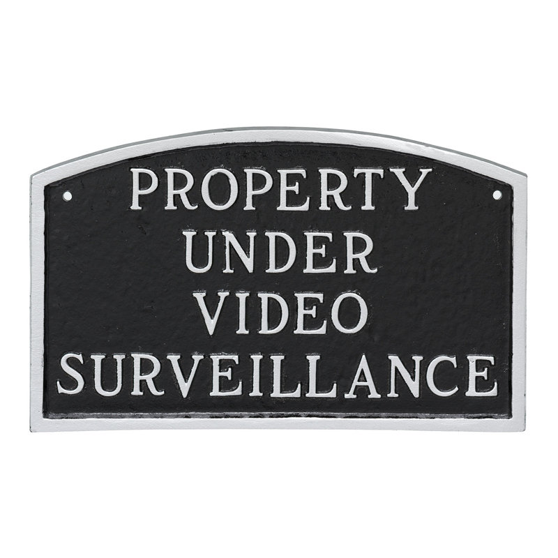 Property Under Video Surveillance Statement Garden Plaque, Black/Silver, 10" H x 15" W x 0.25" D