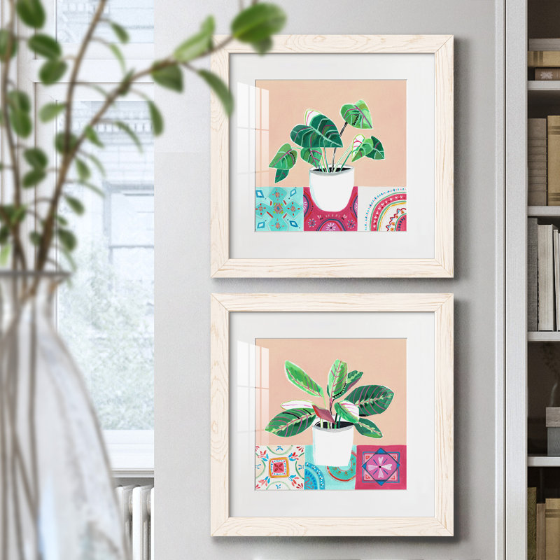 «Growing Happy I», ensemble de 2 peintures, H 17 po x l 34 po x P 1,5 po, Papier encadré blanc