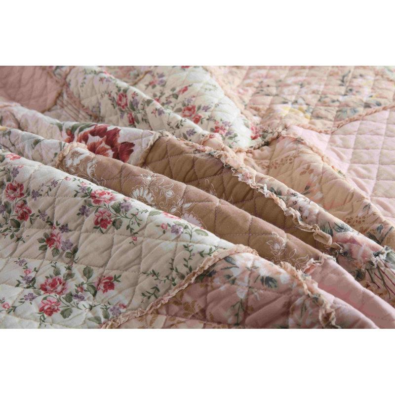 HoneiLife Pink Memories Cotton Handmade Patchwork Pink Quilt Sets, California King Quilt + 2 Standard Pillowcases