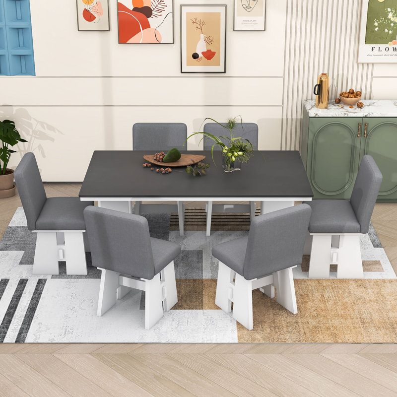 Ensemble de table de salle à manger en bois avec chaises, Gris foncé / Blanc, Gris