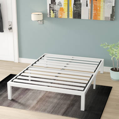 Scio 14'' High White Bed Frame Metal Bedframes with Protection Pads Noisy Free Anti Slip Alwyn Home Size: Twin