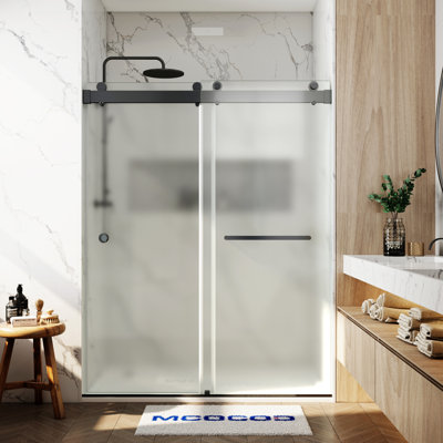 Porte de douche à double fermeture coulissante sans cadre avec verre givré de 3/8 po (10 mm) Opal Mirage MCOCOD l 56-61 "x H 76"