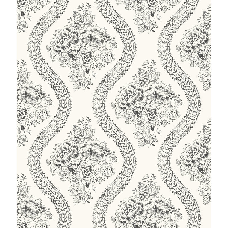 Papier peint couvre-lit floral, Noir / Blanc cassé