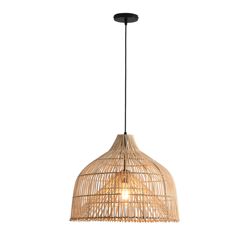 Rattan Pendant Light, Natural Wicker Shade, Iron Frame, Adjustable Height, E27 Socket, 50 Cm Diameter, For Living Room Dining Area (Bulb Not Included)