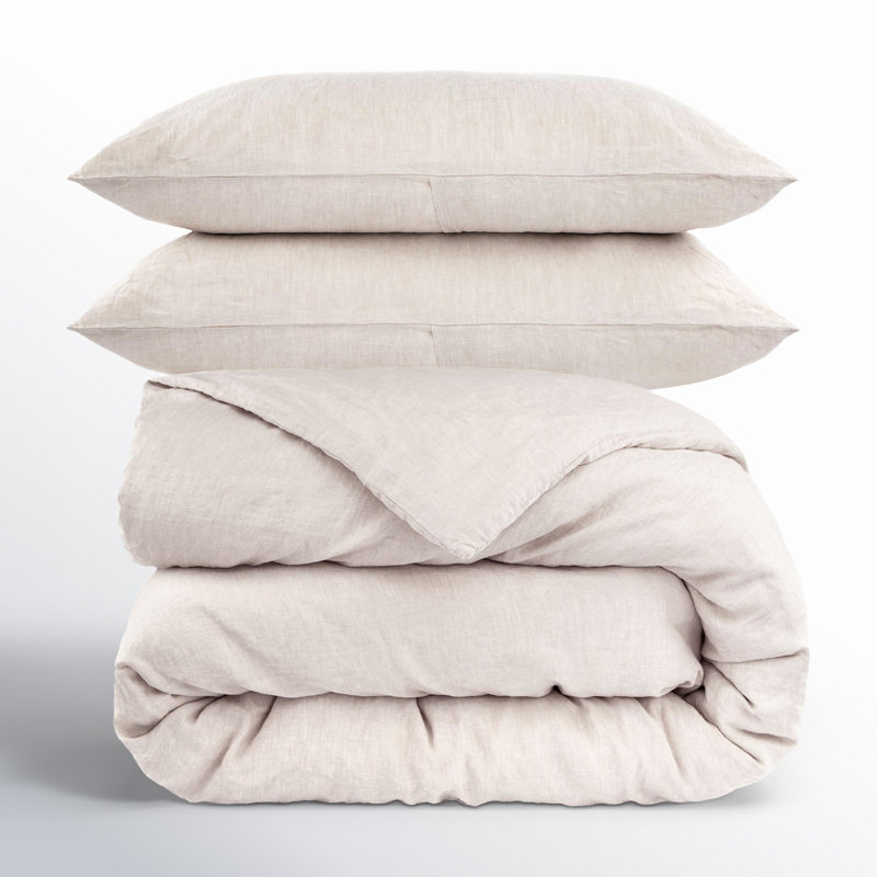 100% French Linen Duvet Cover & Sham Set, Putty Heather, King Duvet Cover + 2 King Pillow Shams
