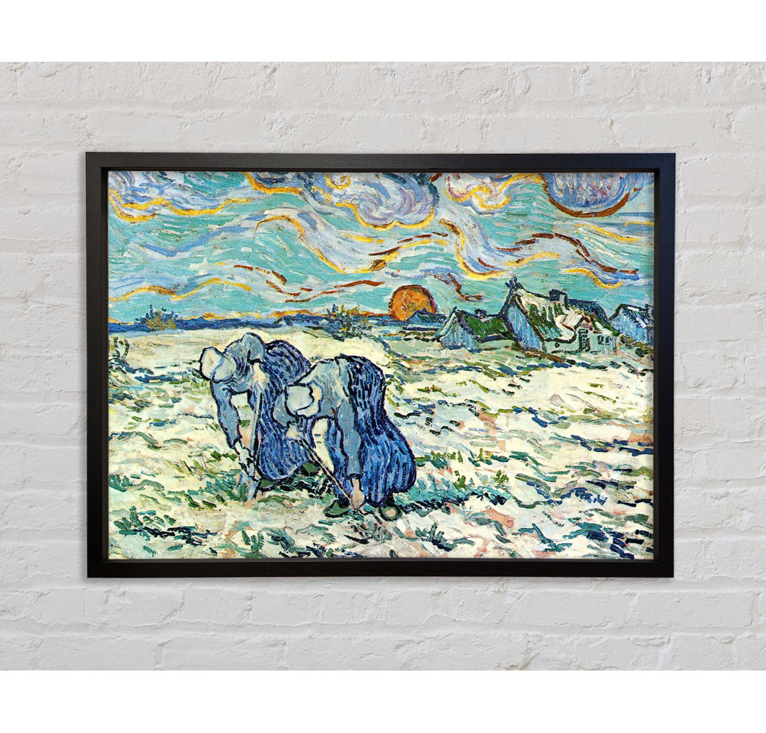 Van Gogh Two Digging A Grave In The Snow von Vincent Van Gogh - Einzelbildrahmen Kunstdrucke auf Leinwand