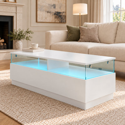 Alpena 108 W cm Rectangular Storage Coffee Table with 2 Drawers & LED Lights