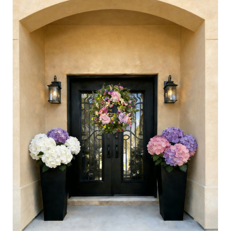 Ensemble de 2 pots à fleurs de 24 po de hauteur - ensemble de 2 pots à fleurs noirs d'intérieur et d'extérieur pour porche et patio