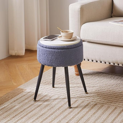 Rangement rond, repose-pieds avec repose-pieds, repose-pieds pour canapé et fauteuil avec rangement, repose-pieds en velours pour meuble-lavabo Dx18 H 13 po, table de bout latérale pour le salon YD-RMS137BG