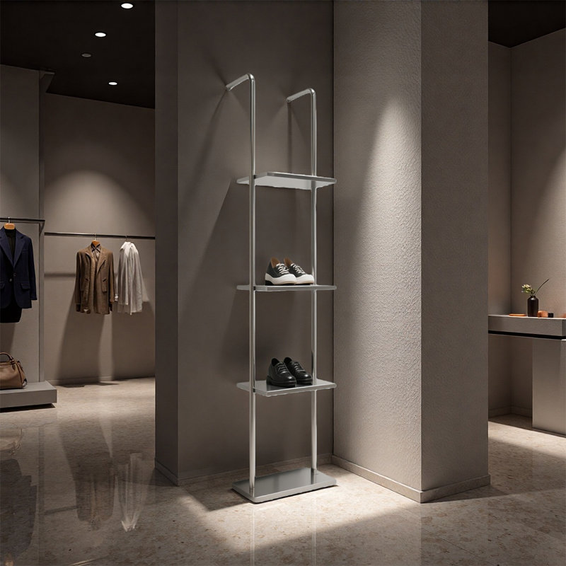 Minimal Stainless Steel Display Shelf, 63" H x 31.5" W x 11.81" D