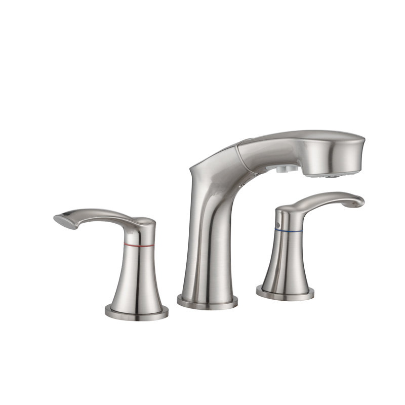 Widespread Faucet 2-handle Bathroom Faucet Pull-out Bathroom Basin Faucet with Pull Out Sprayer, Brushed Nickel