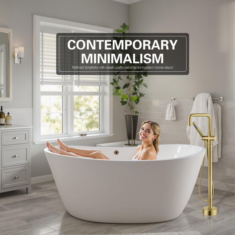 Sumerain Floor Mount Tub Faucet With Handheld Shower, Freestanding Bathtub Faucet Tub Filler Icc-es Certified- 9.48gpm High Flow