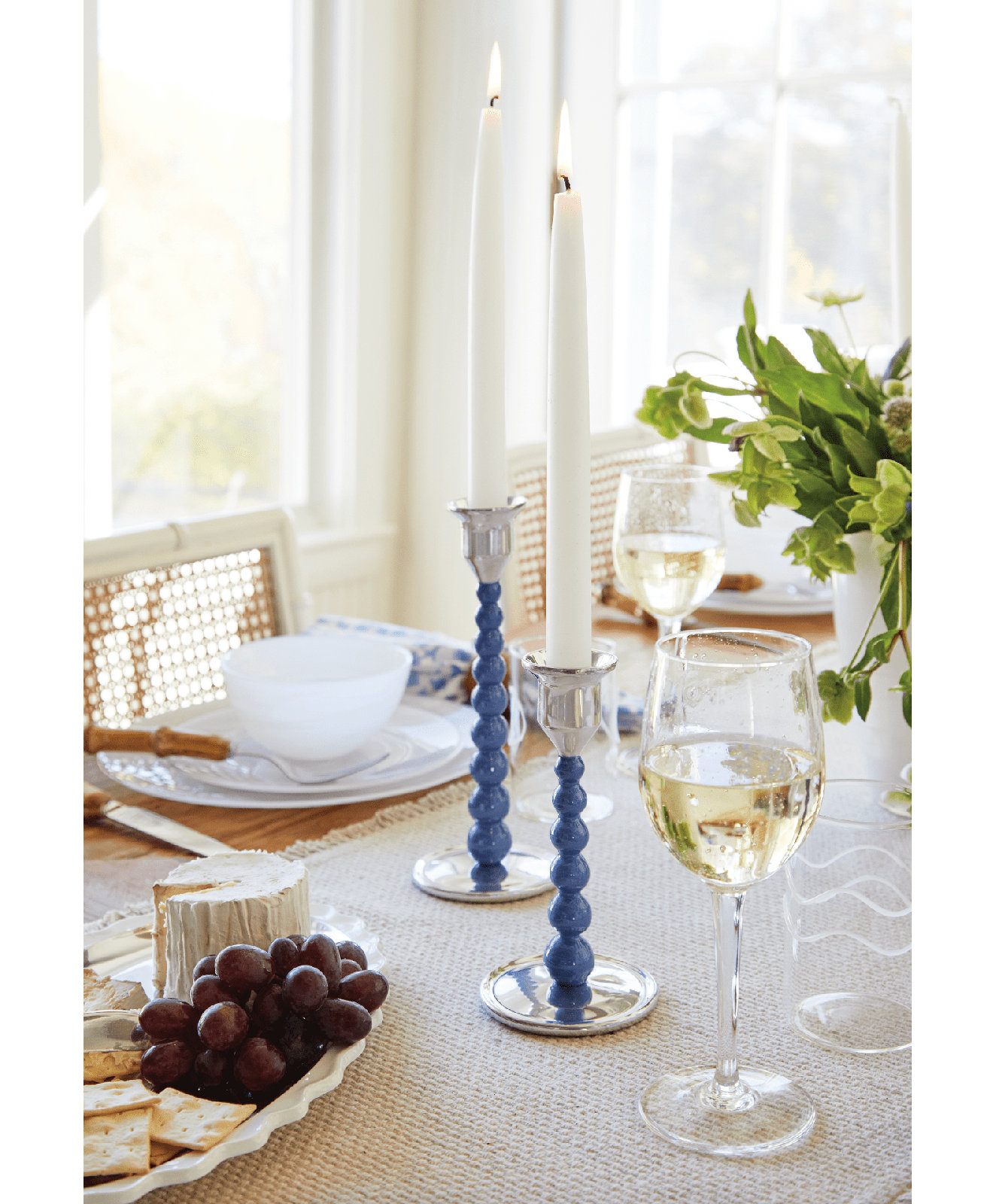 Pearled Aluminum Candlestick Holder, 6.74" H x 3.54" W x 3.54" D, Blue