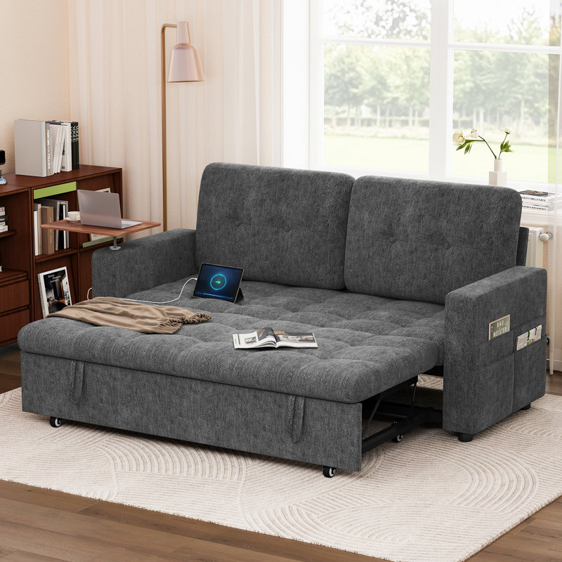2 Seater Chenille Sofa Bed, Grey