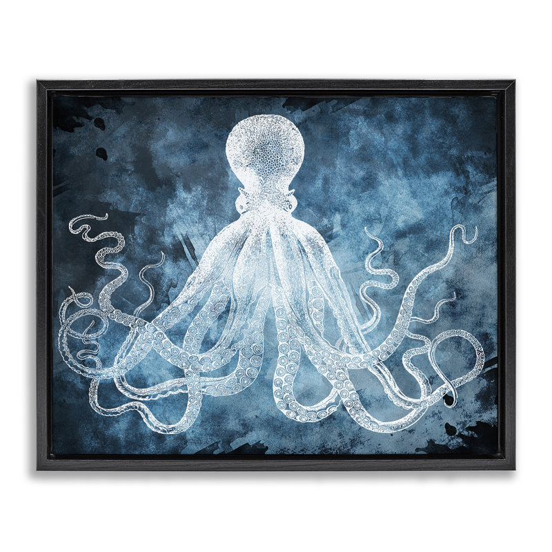 "Toile de poulpe enroulée", art mural encadré par tentacules flottants, design par Marcus Jules, Cadre flottant noir de jais