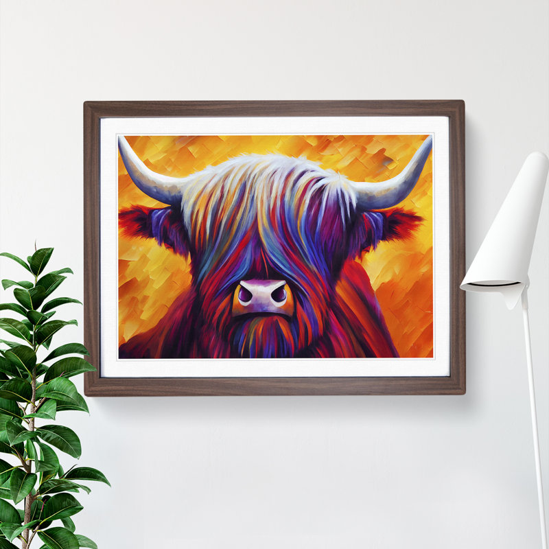 Highland Cow Vol.4 Abstract - Single Picture Frame Painting, 34cm H x 46cm W x 2cm D, Walnut