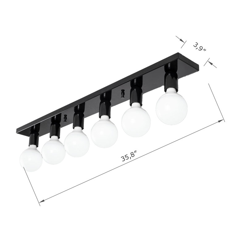 6 Lights Metal Body Semi Flush Mount, Black/White