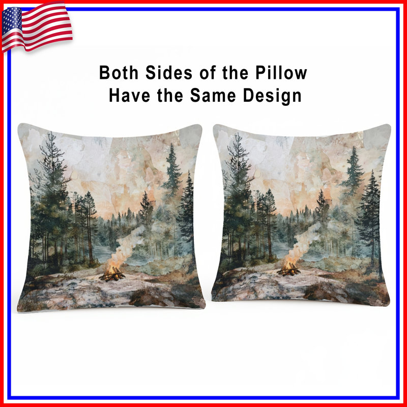 Forest Campfire Scene Double Sided Throw Pillows, 18 po x 18 po