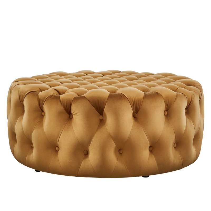 Grand repose-pieds rond en velours Performance, Velours cognac