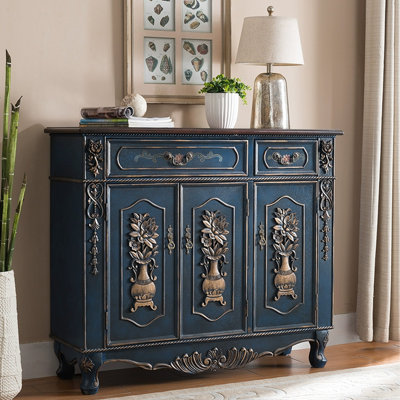 Banc de rangement bleu en bois manufacturé
