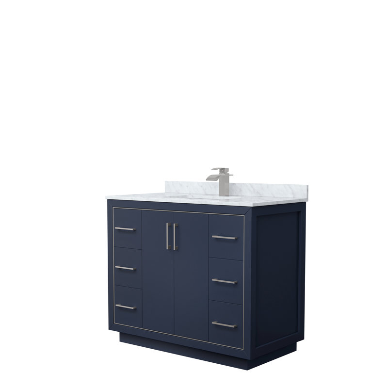 Ensemble de meuble-lavabo simple 42 po Icon, Bleu foncé, Nickel brossé