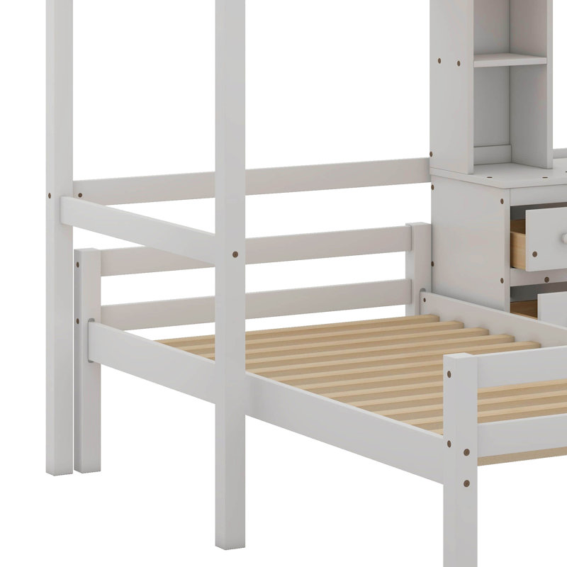 Kids Twin Loft Bed with Drawers, White