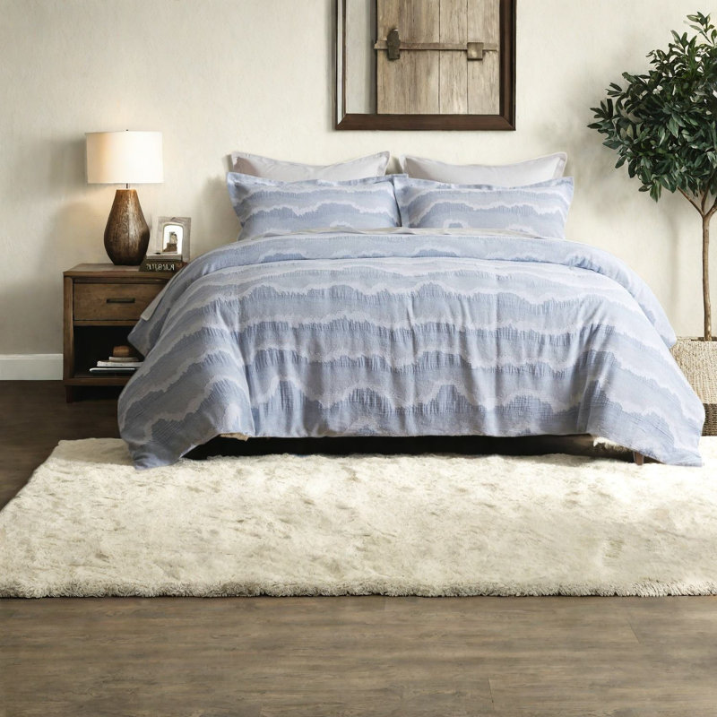 Premium Cotton Bedding Sets, King 3 Piece Jacquard, Modern Blue Duvet