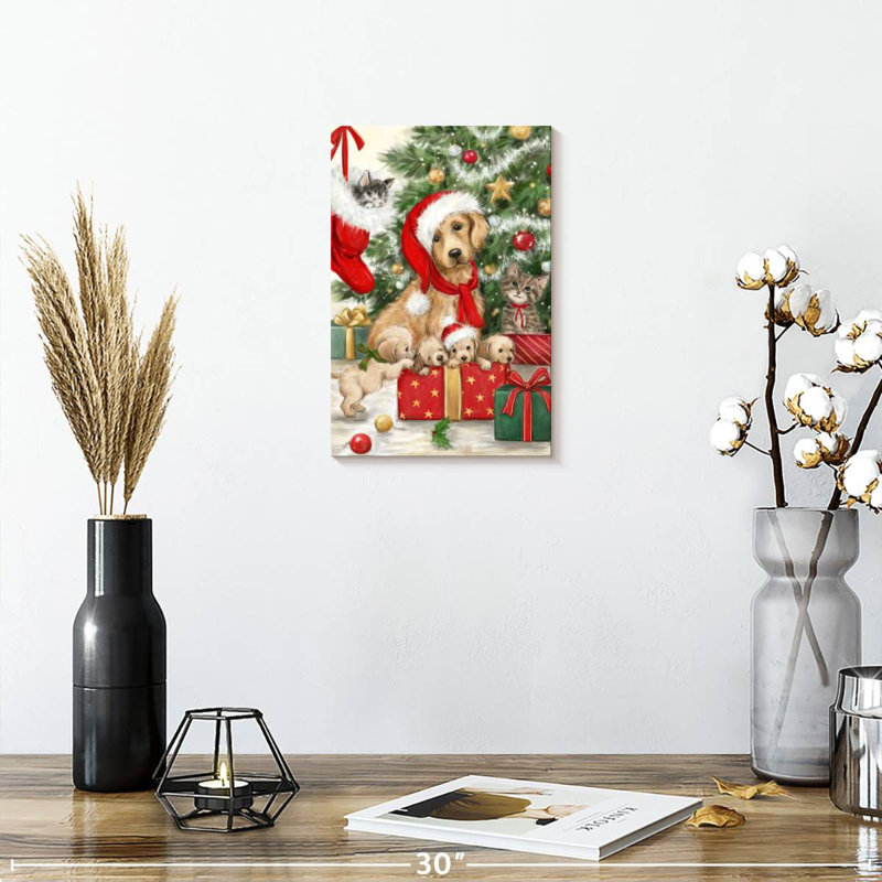 Lelend, chien et chat de Noël, H 12 po x l 8 po