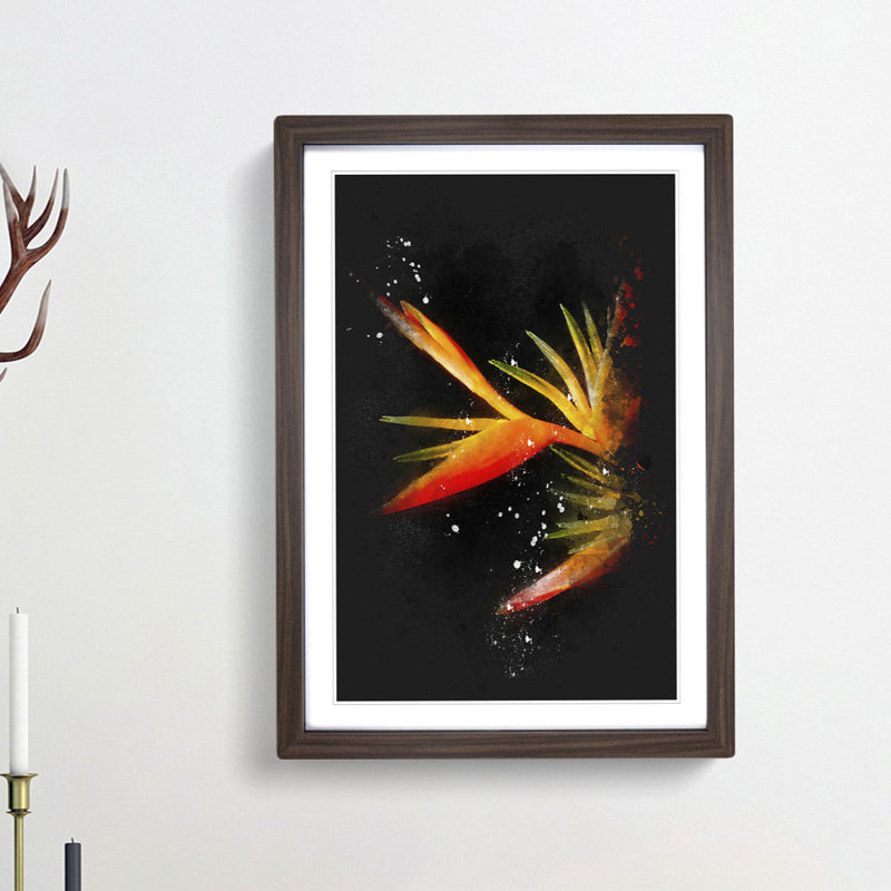 Orange & Red Bird of Paradise - Picture Frame Graphic Art Print, 33cm H x 24cm W x 2cm D, Walnut Framed