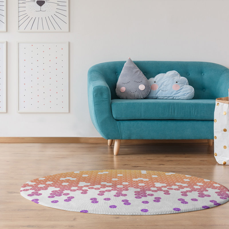 Tapis de saumon carré/mauve, Rond 5 pi