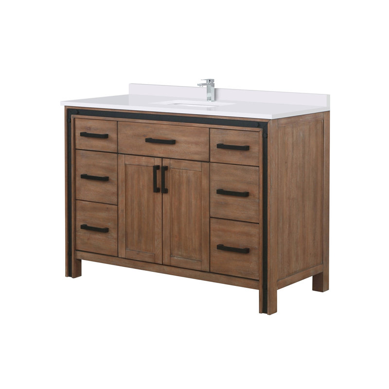 Ensemble de meuble-lavabo rustique en bois de grange l 48 po x P 22 po, comptoir en quartz blanc et robinet