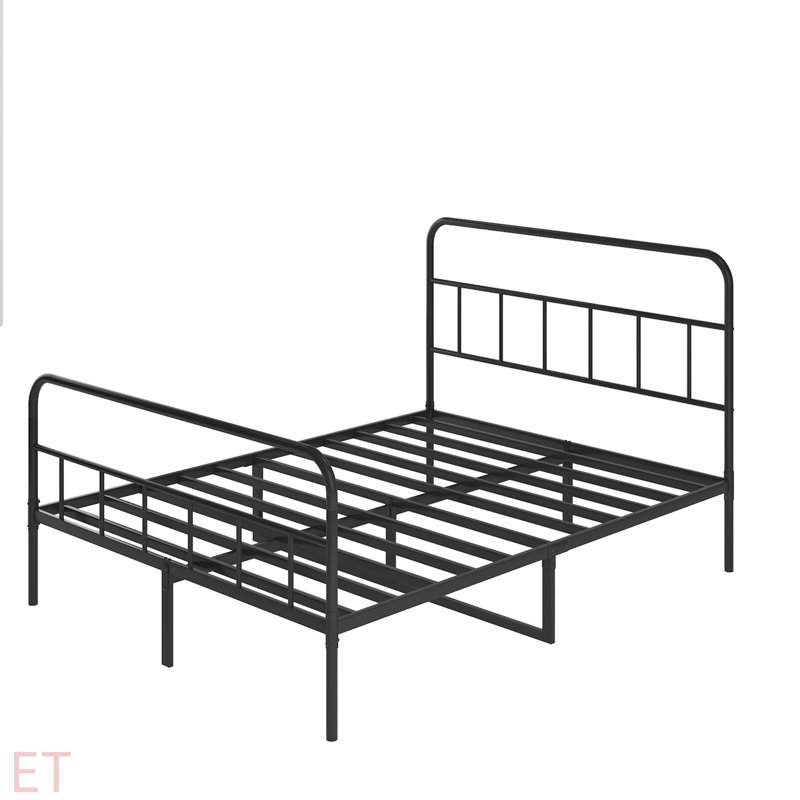 Structure de grand lit avec tête et pied de lit, structure de lit plateforme en métal, support à lattes entièrement en métal, rangement sous le lit, aucun sommier requis, assemblage facile