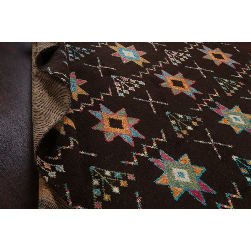 Tapis géométrique en laine marocain noué à la main 9 x 13