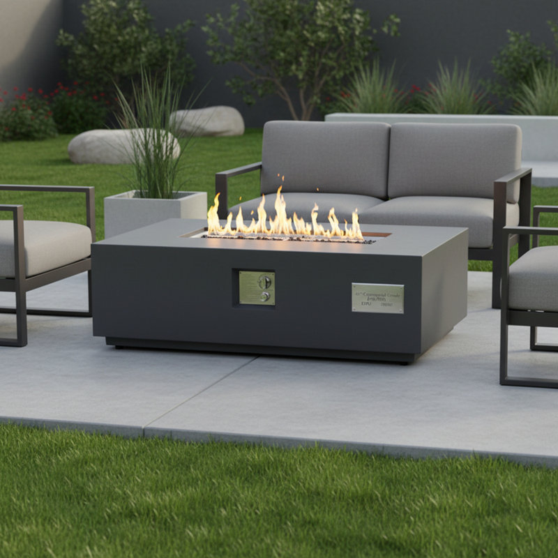 Concrete Propane/Natural Gas Fire Pit Table, Light Gray