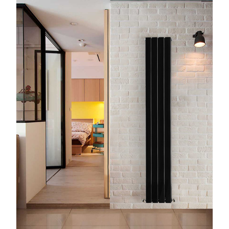 Shonna Vertical Double Flat Panel Radiator, Normal Black, 160cm H x 27.2cm W