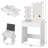 Small Makeup Vanity Desk With Bulb-Frame LED Mirror, Storage Stool & Power Outlet