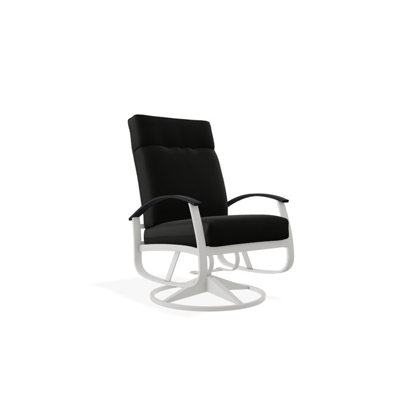 Chaise de patio pivotante avec coussins Askar, Noir 5A, Blanc P50, Blanc brillant