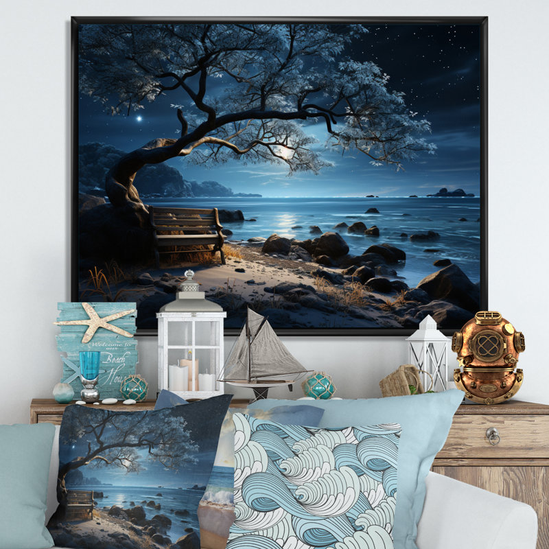 «Beach Silent Night I», reproduction sur toile, Cadre flottant noir, H 24 po x l 32 po x P 1 po