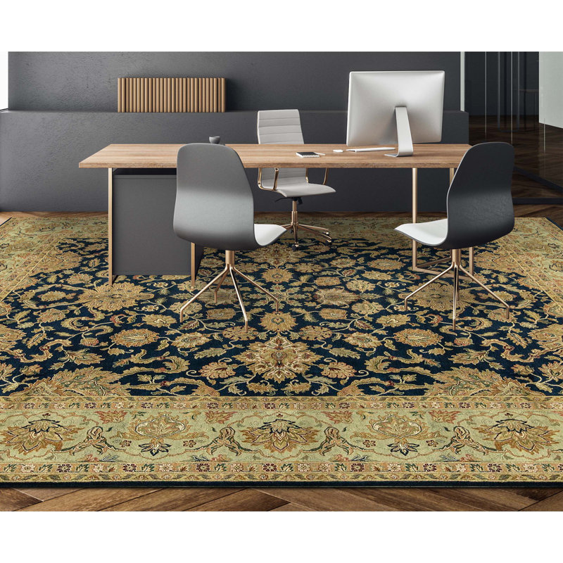 Mughal Wool Oriental Area Rug in Beige/Black
