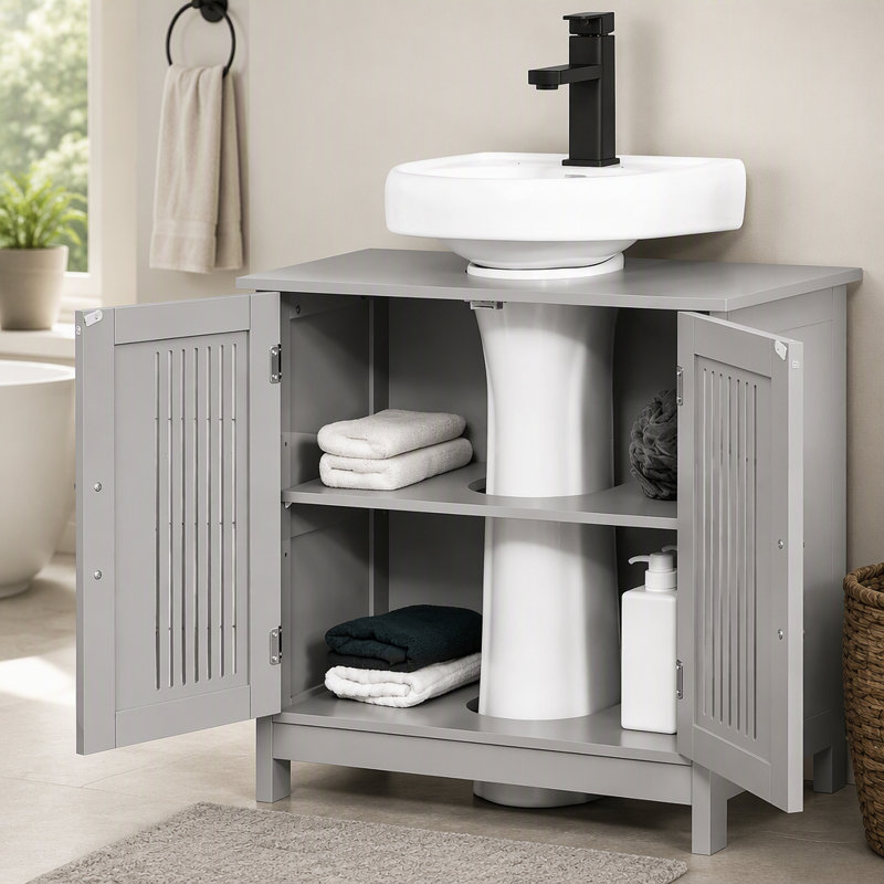 Organisateur de rangement de salle de bain, armoire de salle de bain, meuble de rangement sous piédestal, Gris