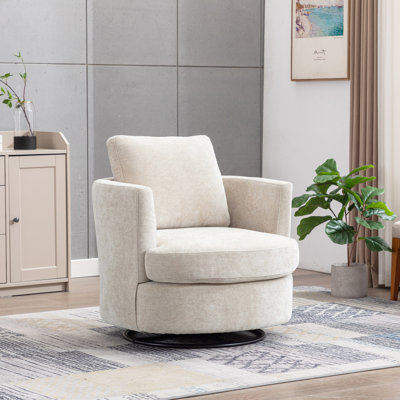Fauteuil demi-tonneau pivotant en chenille l 31,9 po x H 29,5 po, fauteuil club rond à 360 ° avec siège confortable pour salon, chambre à coucher, chambre de bébé, bureau d'hôtel