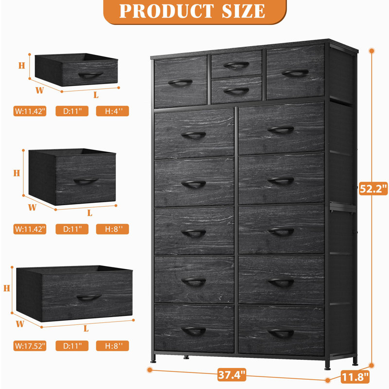 Colleen Steel 37.4'' W 14 - Drawer Dresser, Black