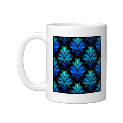 Blue Damask Floral Leaf Pattern Victorian Vintage Ceramic Mug, 11oz