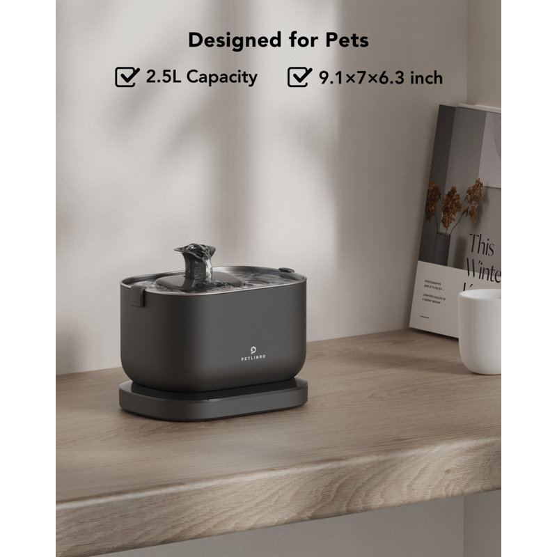 Black Stainless Steel Wireless Pet Water Fountain