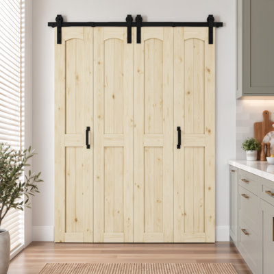 Portes de grange doubles pliantes en bois massif de 84 po avec trousse de quincaillerie d'installation