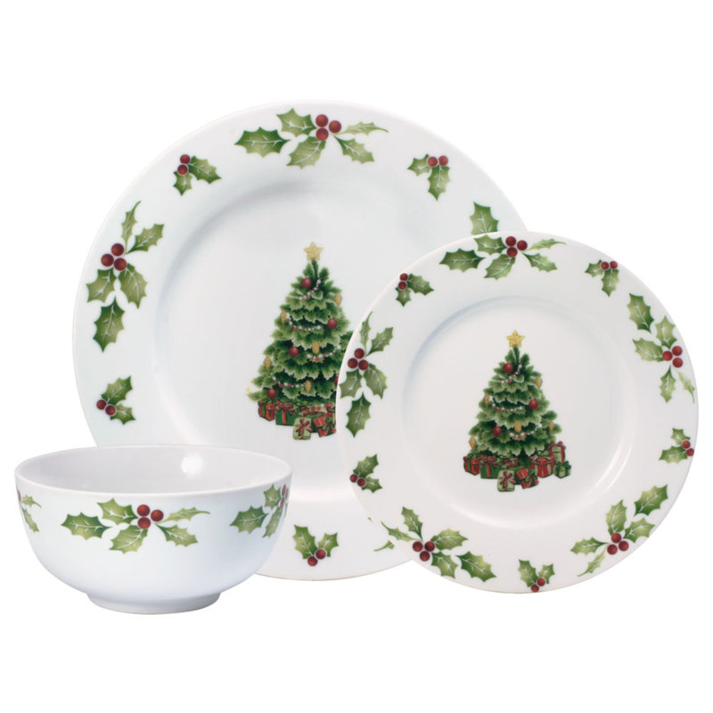 Pfaltzgraff Christmas Day White Porcelain 24-Piece Dinnerware Set