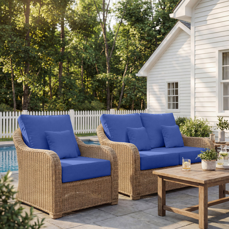 Outdoor Chair Cushions 24 x 24  x 6  Inch, Outdoor Replacement Cushion Set, Back & Seat Patio Cushions for Outdoor Furniture,  Weather Resistant Patio Chair Cushions with Removable Cover and Straps, Navy Blue
